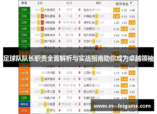 足球队队长职责全面解析与实战指南助你成为卓越领袖